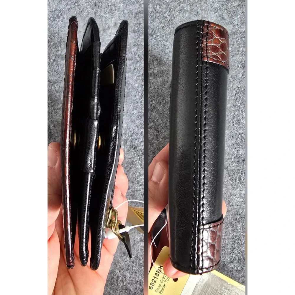NWT Vintage Brahmin Tuscan Snap Credit Card Wallet Black Brown Model 68218BK